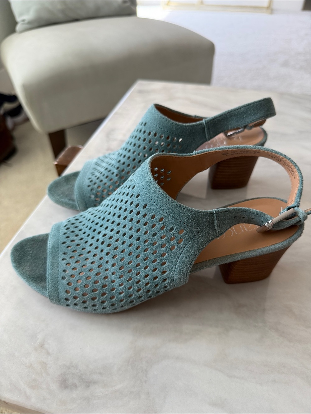 Franco Sarto Teal Suede Slingback Sandals - Picture 2 of 6